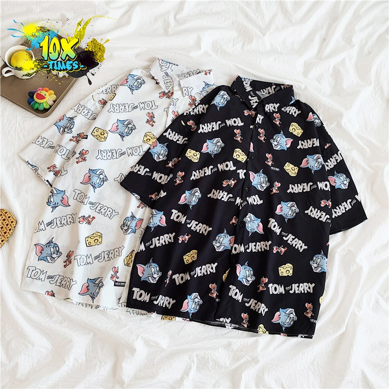 (full size ảnh thật) áo sơ mi unisex mickey nam nữ vải lụa mềm