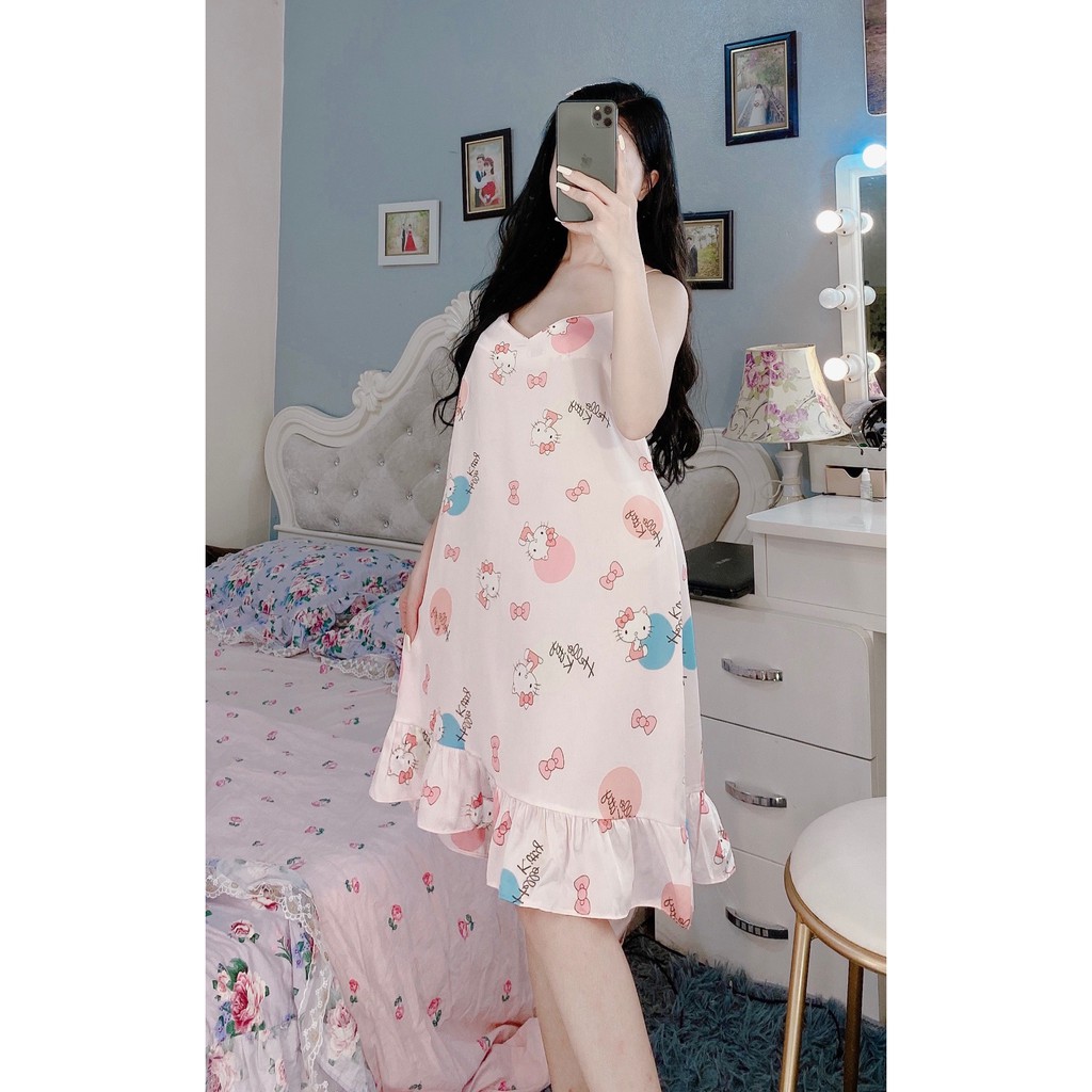 Đầm Ngủ Baby 2 Dây Lụa Satin Cao Cấp Babi mama - BV01