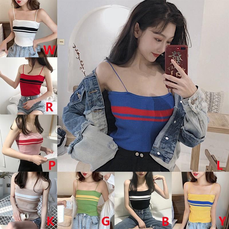 Áo Tank Top Dệt Kim Hoạ Tiết Kẻ Sọc Thiết Kế Quyến Rũ | BigBuy360 - bigbuy360.vn