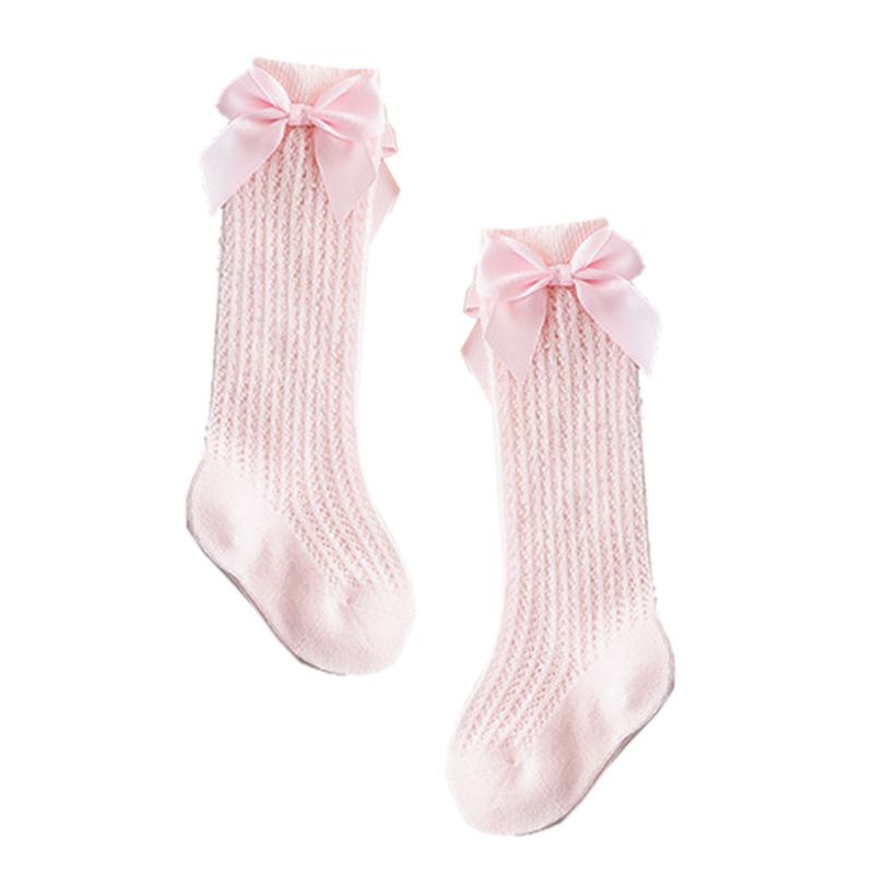 Vớ Cotton Dài Tới Gối Phối Lưới Đính Nơ Dễ Thương Thời Trang Xuân Hè Cho Bé Gái 0-2 Tuổi