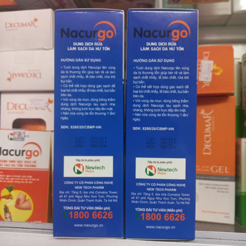 Nacurgo Dung dịch rửa làm sạch da hư tổn 125ml
