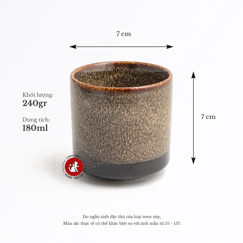 Cốc sứ uống trà, uống nước bằng sứ men hỏa biến Bát Tràng cao cấp - màu lam biếc và gấm sang trọng cho nhà hàng 5 sao