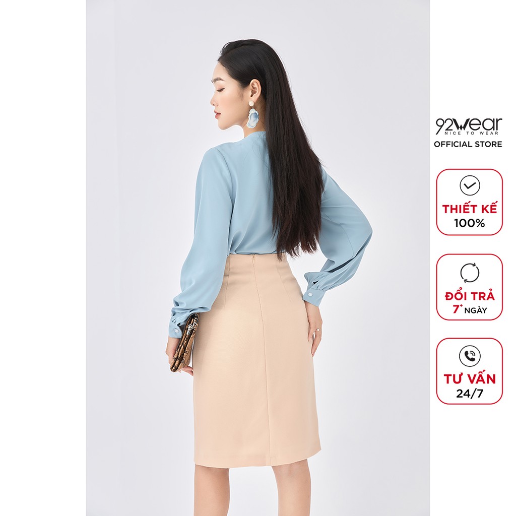 Áo sơ mi nữ công sở 92WEAR thiết kế dài tay xếp ly ngực ASA1321