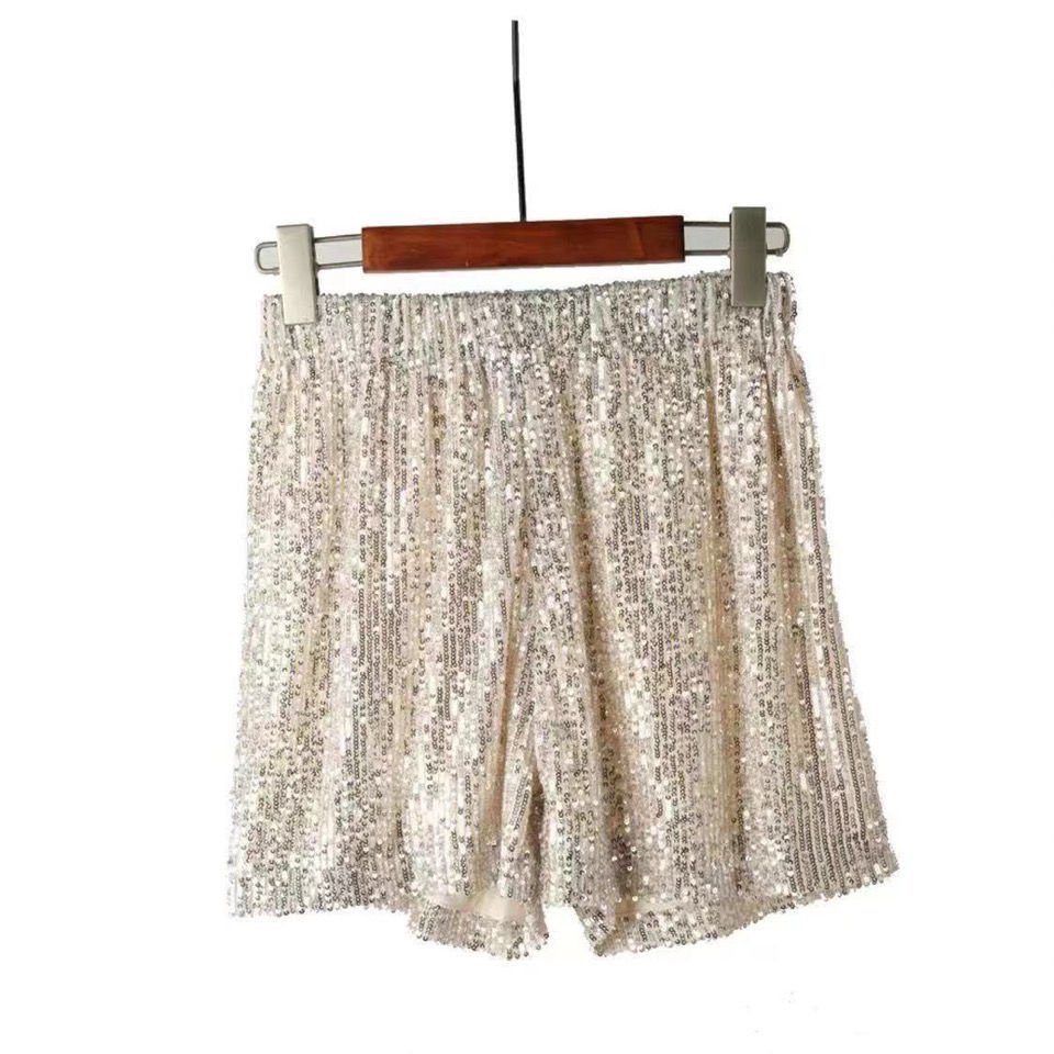 Quần Short Lưng Cao Dáng Rộng Vải Mỏng Đính Sequin Lấp Lánh 2022 Kiểu Phương Tây Cho Nữ
