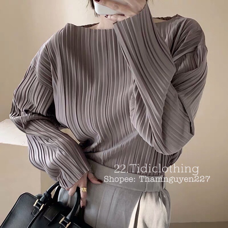 Áo sơ mi xếp ly kiểu Hàn Quốc, áo sơ mi tay dài form rộng freesize
