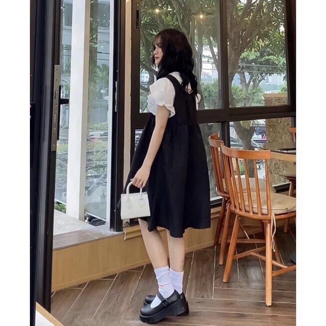 Yếm babydoll kèm áo sơ mi, đầm babydoll tiểu thư phong cách ulzzang bánh bèo