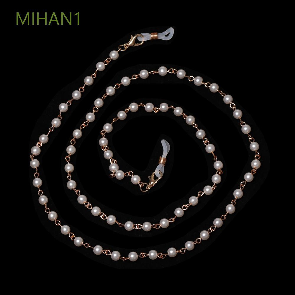 MIHAN1 Sweet Women Metal Reading Glasses Simulated-Pearl Beads Glasses Chain