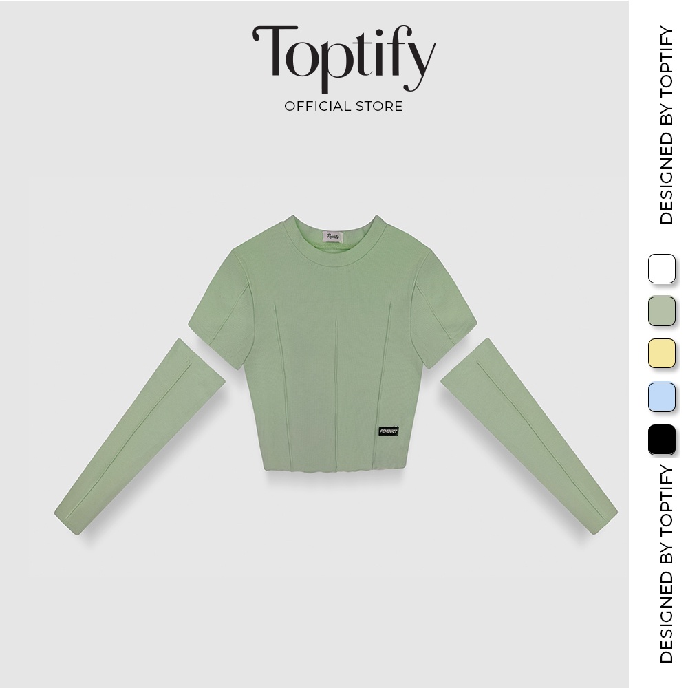 Áo croptop nữ kiểu tay rời TOPTIFY thun gân cổ tròn gắn logo Feminist Top A200