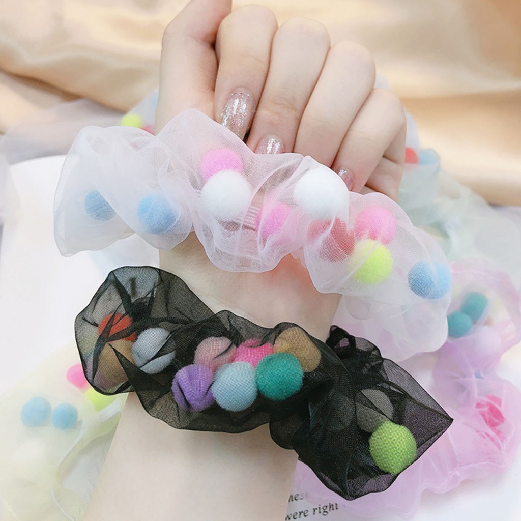 Cột tóc Scrunchies POM POM voan CT72