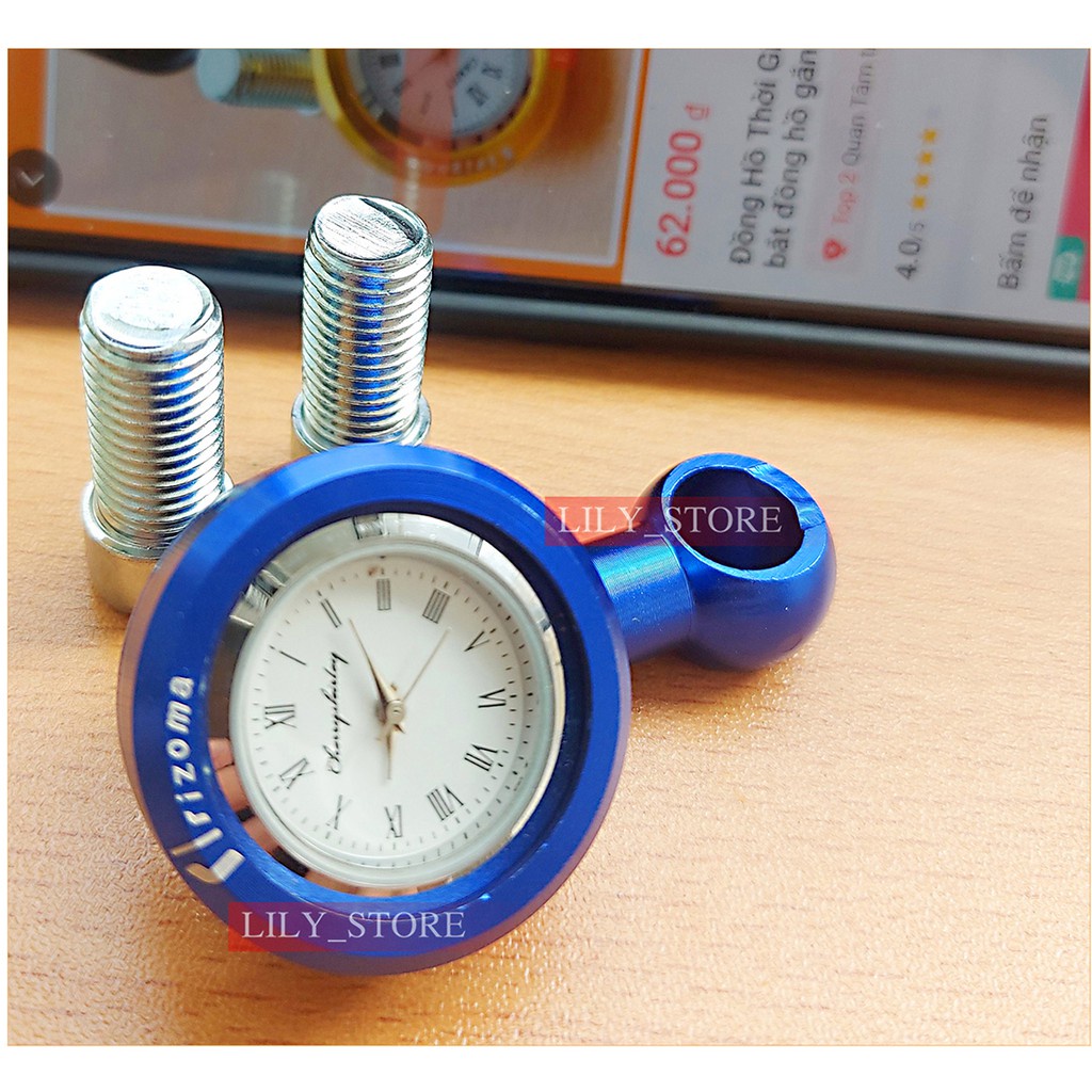 Đồng hồ gắn chân kính chiếu hậu mini xe máy tặng kèm ốc bắt 10 ly và pin