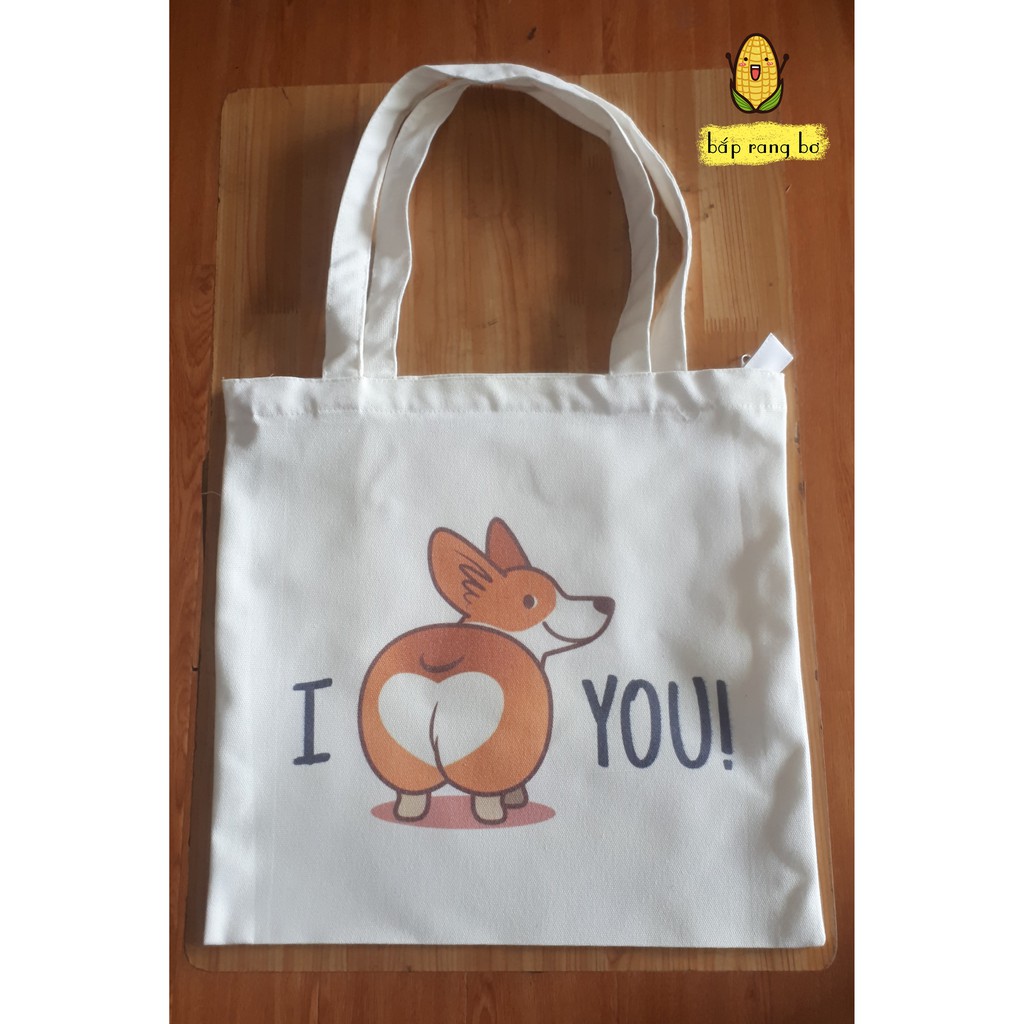 TÚI TOTE HÀN QUỐC CÚN CORGI CUTE KHÓA ZIP DỄ THƯƠNG - SIU TO