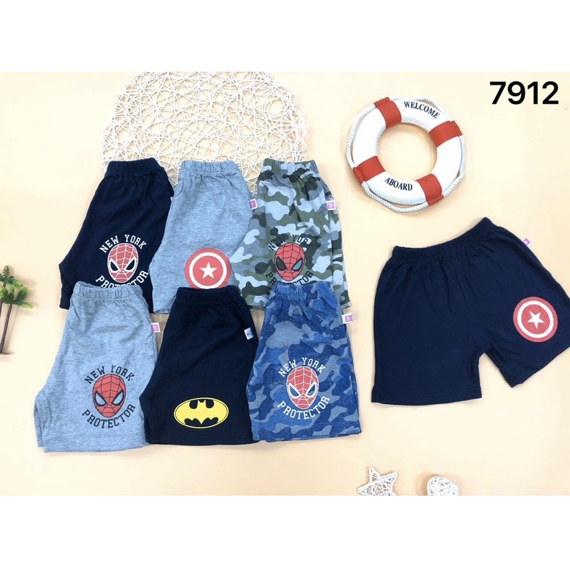 Quần đùi cotton cho bé trai chất cotton xuất rất mềm mát in hình Spiderman, Batman, Thuyền trưởng Mỹ CA, hàng VN