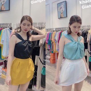 Áo lụa xoắn ngực mặc 2 kiểu