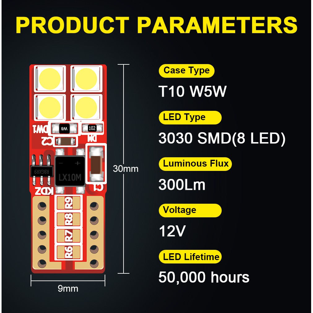 Đèn led 8 bóng t10 w5w 194 168 12v thích hợp cho xe hơi