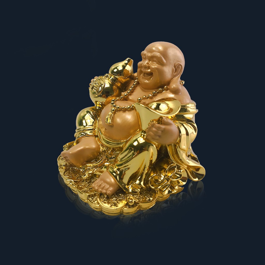 Tượng Di Lặc Thần Tài Gold Nguyên Khối Đặt 12 x 11,3 x10 cm , Phong Thủy May Mắn Trang Trí Nội Thất Gia Đình
