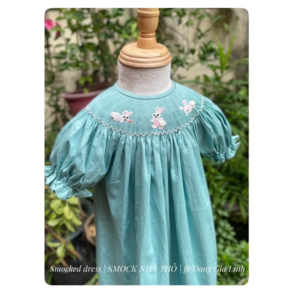 Đầm smock xanh size 7