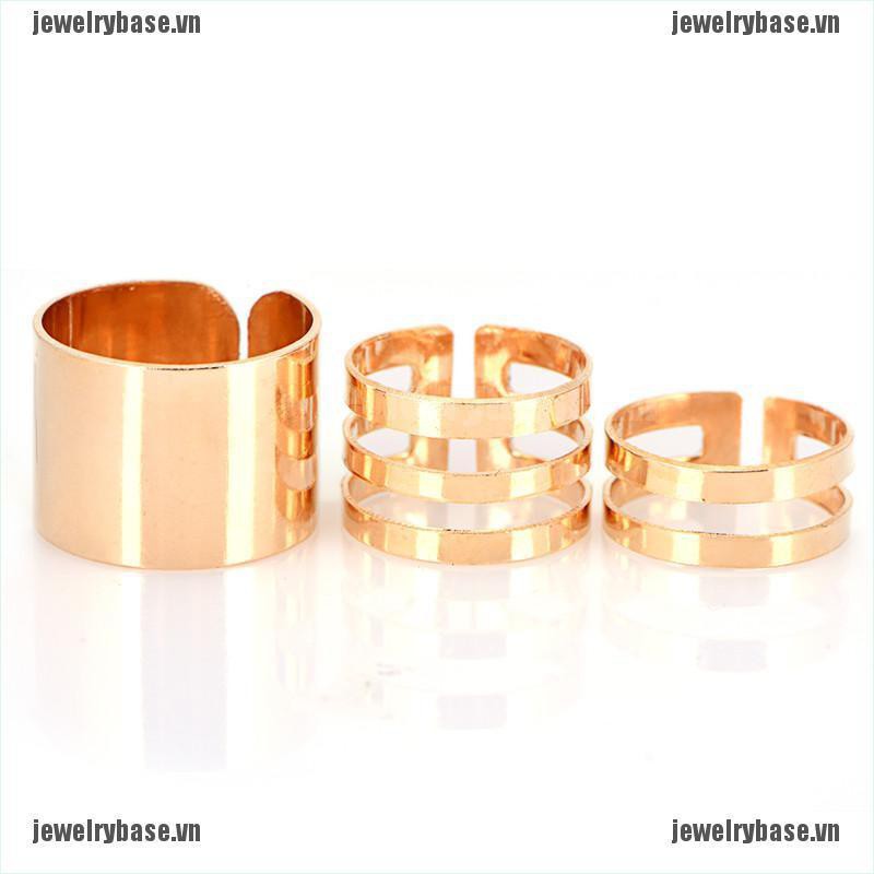 [Base] 3Pcs/Set Punk Stack Plain Band Knuckle Midi Mid Finger Open Rings Set Jewelry [VN]