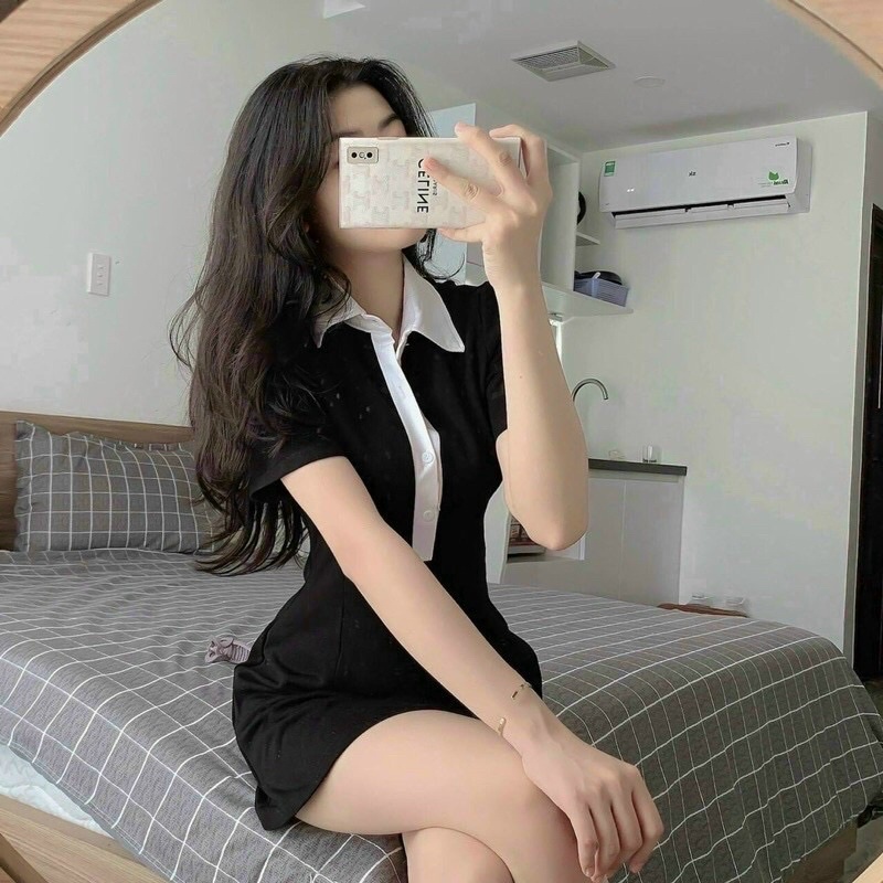 VÁY POLO- VÁY CỔ TRỤ PHỐI TRẮNG ĐEN, ĐẦM CÔNG SỞẢnh Thật, Chizishop
