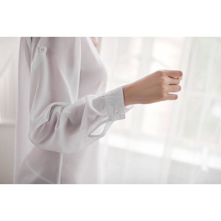 Đồ Ngủ Nữ Áo Sơ Mi Ngủ Nữ Mỏng Sexy Gợi Cảm Xuyên Thấu Đồ Ngủ Kèm Quần Lọt Khe Voan Mỏng Dài Tay | BigBuy360 - bigbuy360.vn