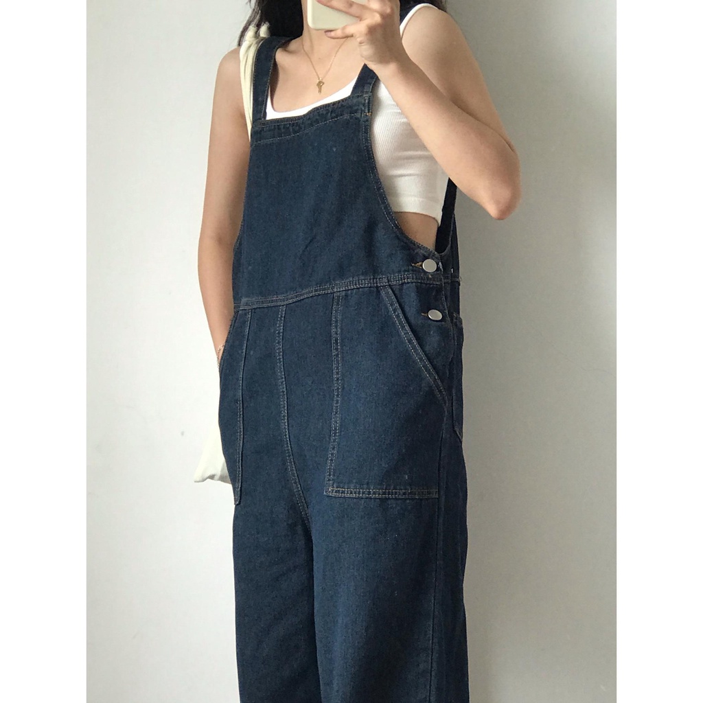 Quần yếm denim ống rộng thời trang Hàn Quốc mới trẻ trung năng động cho nữ