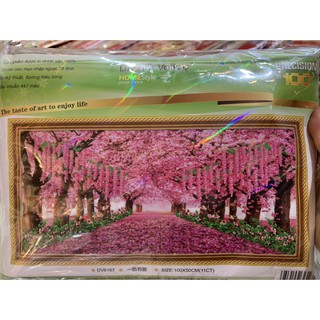 Tranh THÊU CÂY TÌNH YÊU MÀU HỒNG THÊU KÍN 100% CÓ CHART   CAO CẤP ĐƯỢC  Dream valley DV6167   100X50 cm  (chưa THÊU)