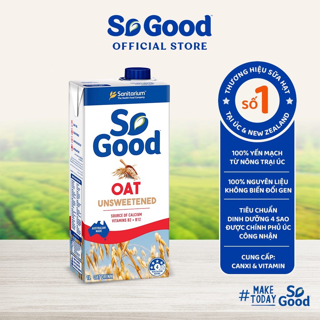 Sữa hạt yến mạch không đường SO GOOD 1L bổ sung canxi và vitamin không gây tăng cân dành cho người ăn kiêng