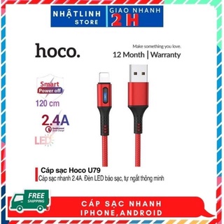 dây cáp sạc ịp hàng chính hãng hoc.o u79 tự ngắt thông minh cho ip,type c,micro
