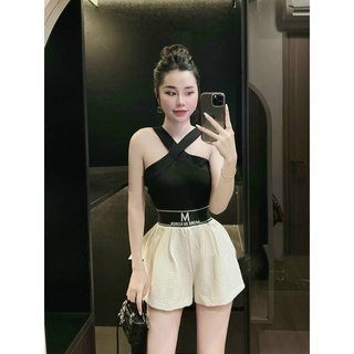 Áo kiểu yếm xéo cổ chất bozip màu sắc lh