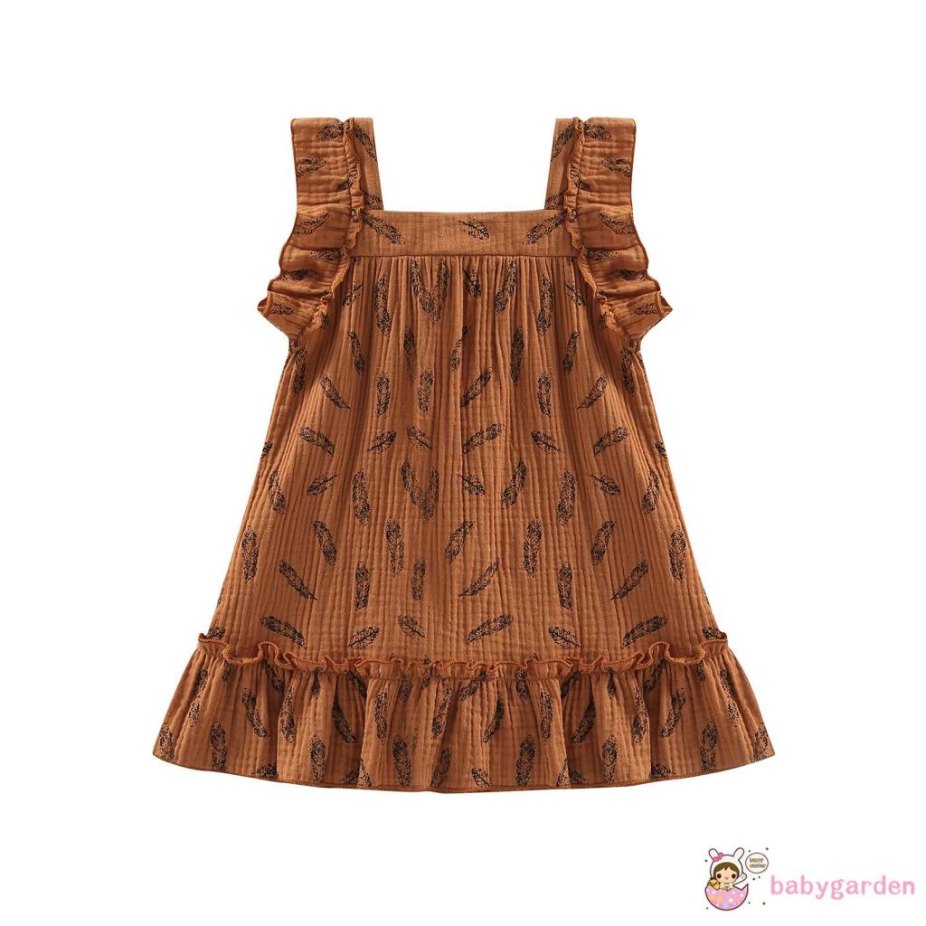 Đầm Công Chúa Chữ A Không Tay Cổ Vuông In Hình Lông Vũ Thời Trang Thường Ngày Dành Cho Bé Gái 6 Tháng - 3 Tuổi