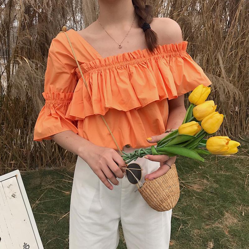 Áo trễ vai nhún bèo dễ thương thời trang dành cho nữ