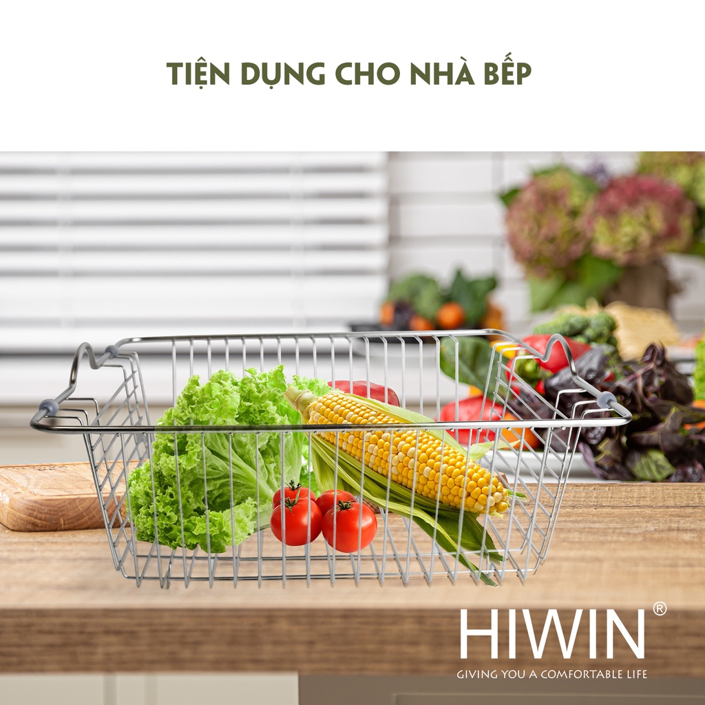 Kệ giỏ inox để bồn chậu rửa bát nhà bếp, đựng rau củ quả đa năng HIWIN KS-05