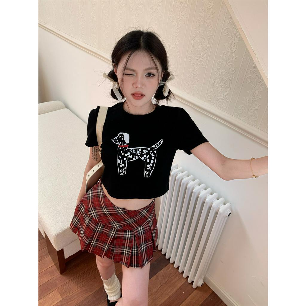 Lalisas Áo Croptop Tay Ngắn In Hình Chú Chó Đốm Vui Nhộn Thời Trang Thường Ngày Cho Nữ