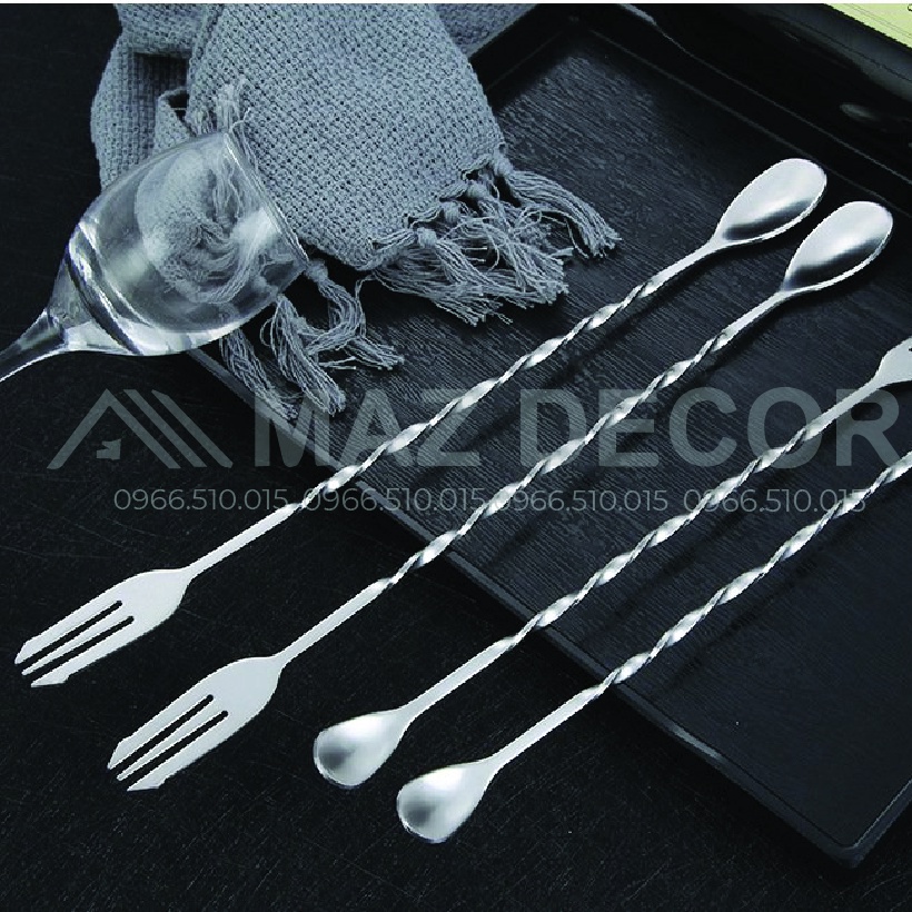 SALE GIÁ SỈ TẠI XƯỞNG Thìa muỗng khuấy bar spoon bartender đầu tròn hai đầu inox 26cm - 32cm