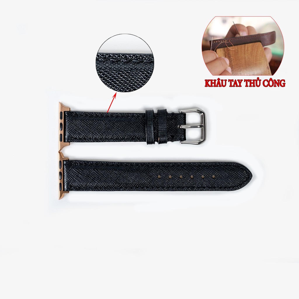 Dây da apple watch da saffiano D117 cao cấp-khâu tay thủ công- dây apple watch series 3 series 4 series 5