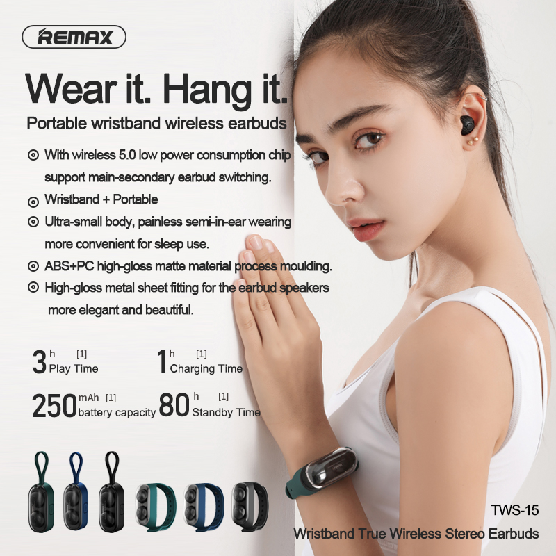 REMAX Set Tai Nghe Bluetooth Không Dây 100% Remax Tws-15 V5.0 Dùng Cho Ios &amp; Android