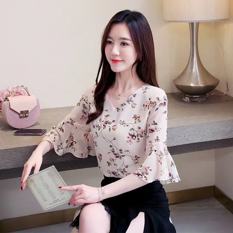 Áo Sơ Mi Voan Hoa Ngắn Tay Dáng Rộng Xinh Xắn Theo Phong Cách Mùa Hè Dành Cho Nữ