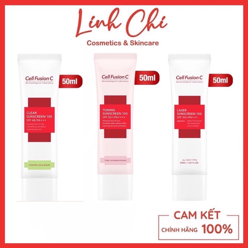 [Xanh/Đỏ/Hồng] Kem chống nắng CELL FUSION C Toning Sunscreen 100 SPF50+ PA+++