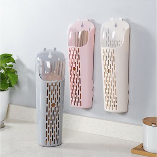 Hũ ống đựng đũa muỗng dán tường nhà bếp không cần khoan tường, ống đũa có nắp đậy, có khe thoát nước
