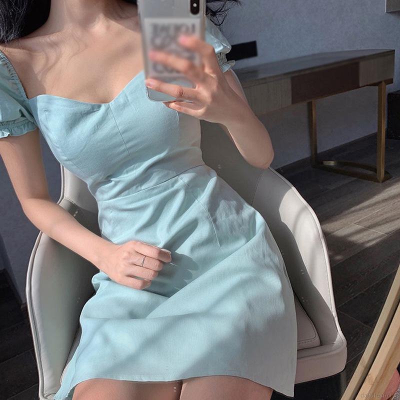 Đầm Nữ Tay Phồng Cổ Vuông Ôm Dáng Thời Trang Thanh Lịch