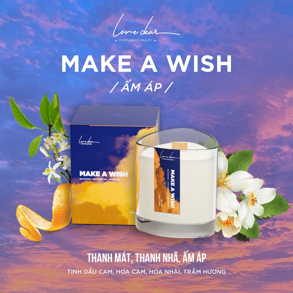 Nến Thơm Phòng Cao Cấp LoveDear Make A Wish Từ Tinh Dầu Thiên Nhiên và Sáp Cọ - Trang Trí Decor 200g