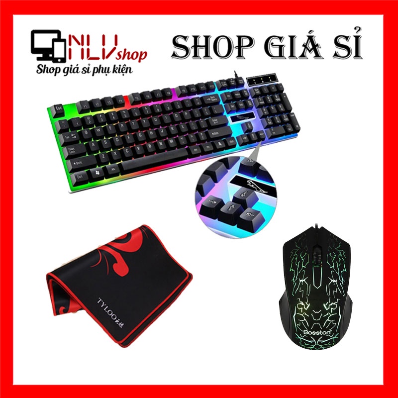 Combo 3 Món Chuyên Game Bàn Phím Giả Cơ G21 + Chuột Bosston D608 + Lót Chuột Tyloo