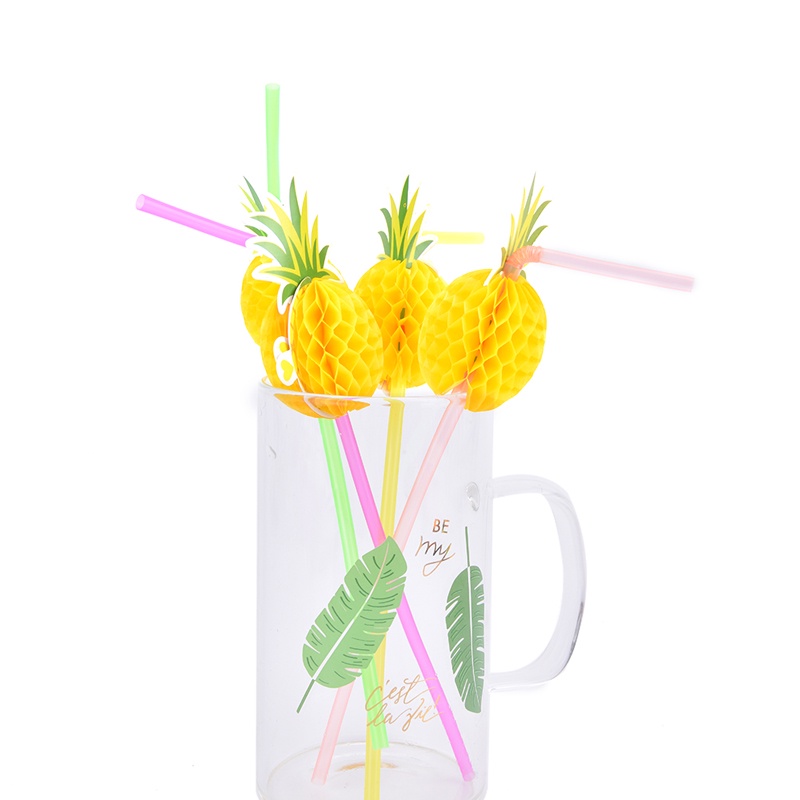 {FCC} 10Pcs Flamingo Pineapple Drinking Straws Hawaii Beach Tropical Birthday Party{yancrane3.vn}