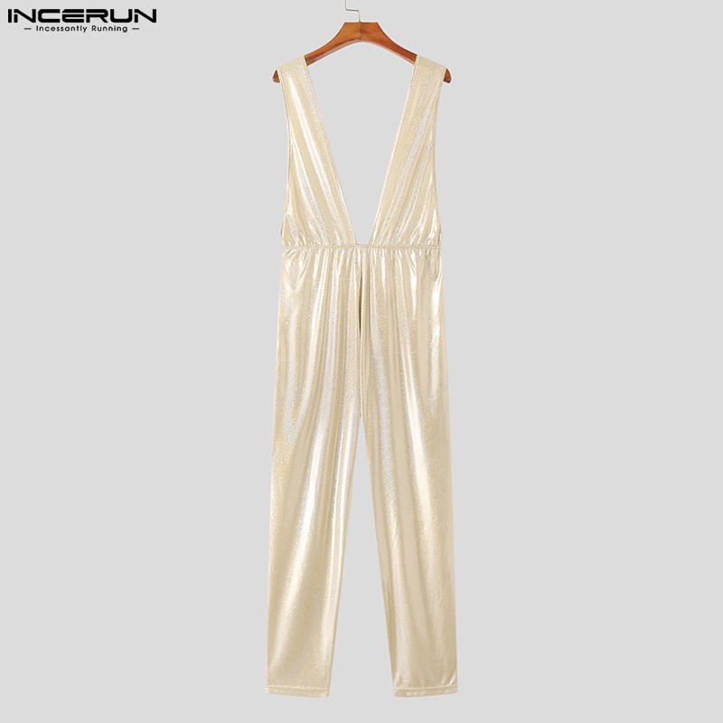 INCERUN Áo Liền Quần Cổ Chữ V Khoét Sâu Đính Kim Sa Lấp Lánh Thời Trang Cho Nam