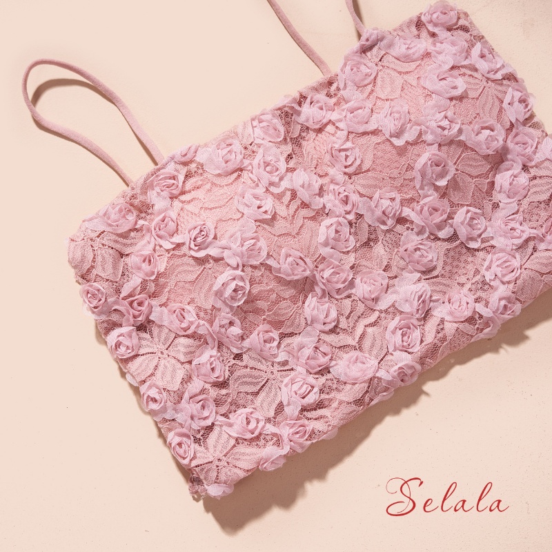Áo 2 Dây Selala Ren Hoa Hồng Cao Cấp Mềm Mại Không Sợ Ngứa Có Sẵn Đệm Mút BS08