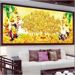 Tranh thêu chữ thập cây tiền thần tài  MN0123 MN0124 y8304