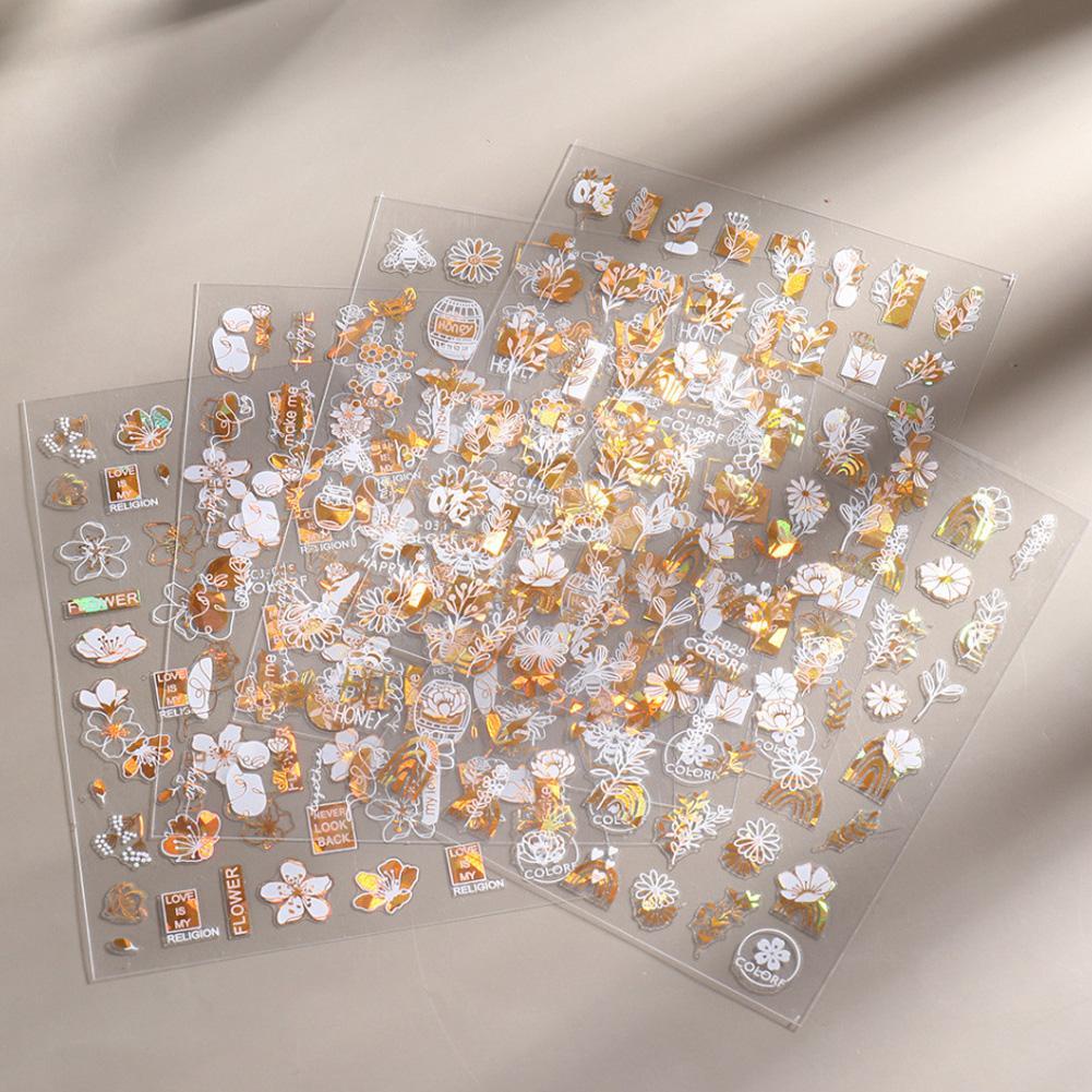 Miếng Dán Trang Trí Móng Tay Nghệ Thuật Họa Tiết Lá Vàng Đen Vàng V0X5