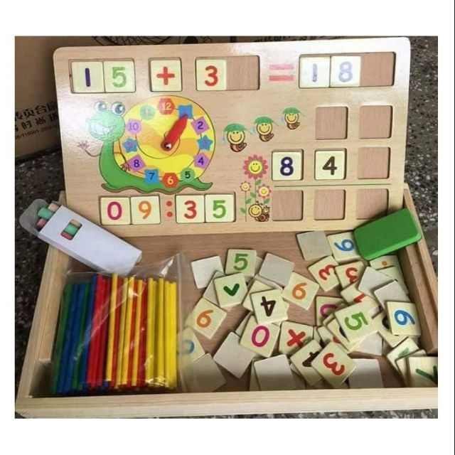 Bộ số học toán kèm que tính đa năng 2 mặt bảng hình con Sên cho bé