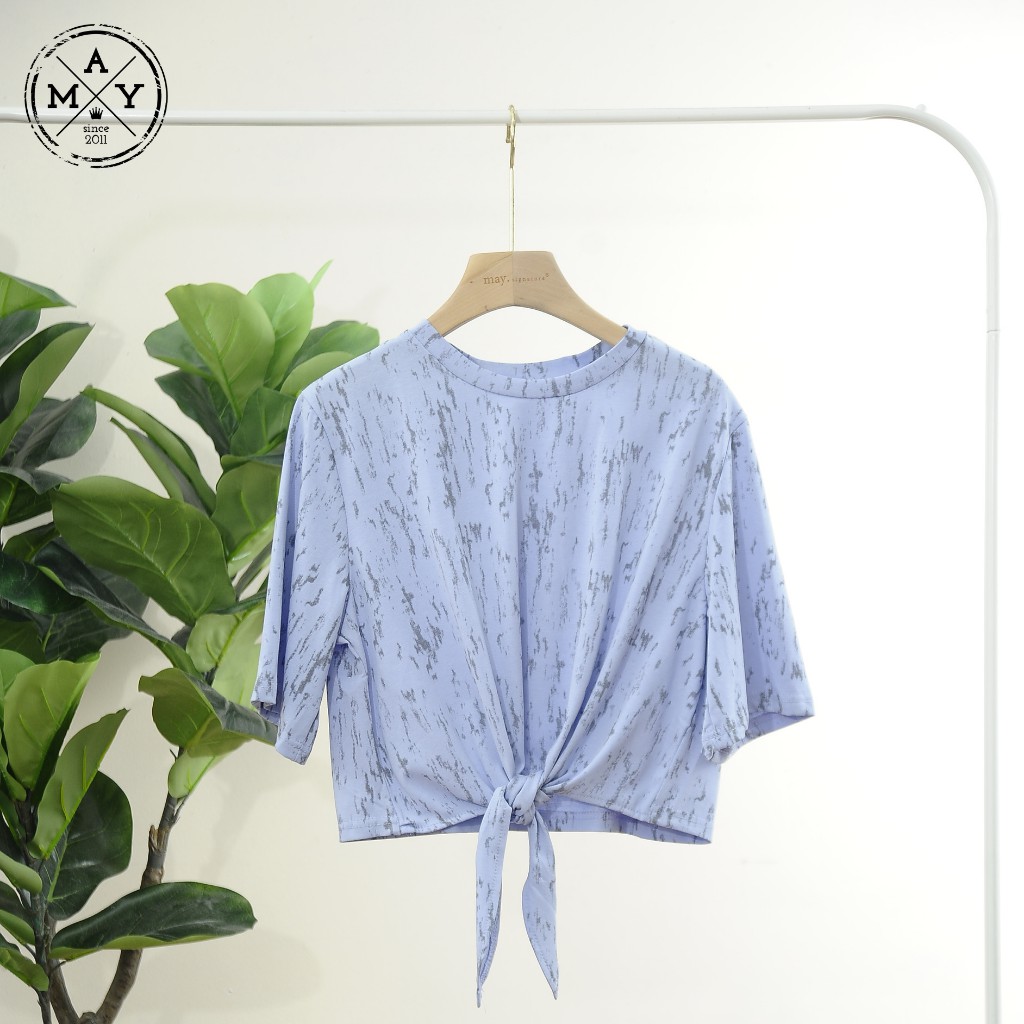 Áo Phông Croptop Tay Lỡ MAY.SINCE2011 Dáng Suông Họa Tiết Buộc Gấu Áo Chất Liệu Cotton Thoáng Mát  MAH05-0344