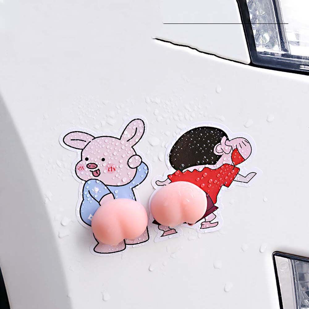 Miếng dán trang trí cửa xe hơi bằng gel silica hình hoạt hình 3D chống va chạm vui nhộn