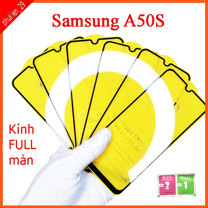 Kính cường lực Samsung A50S  full màn hình, Ảnh thực shop tự chụp, tặng kèm bộ giấy lau kính taiyoshop5